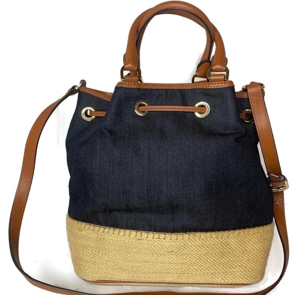 Michael Kors MK Denim Jean Straw Drawstring Bag - Picture 4 of 8